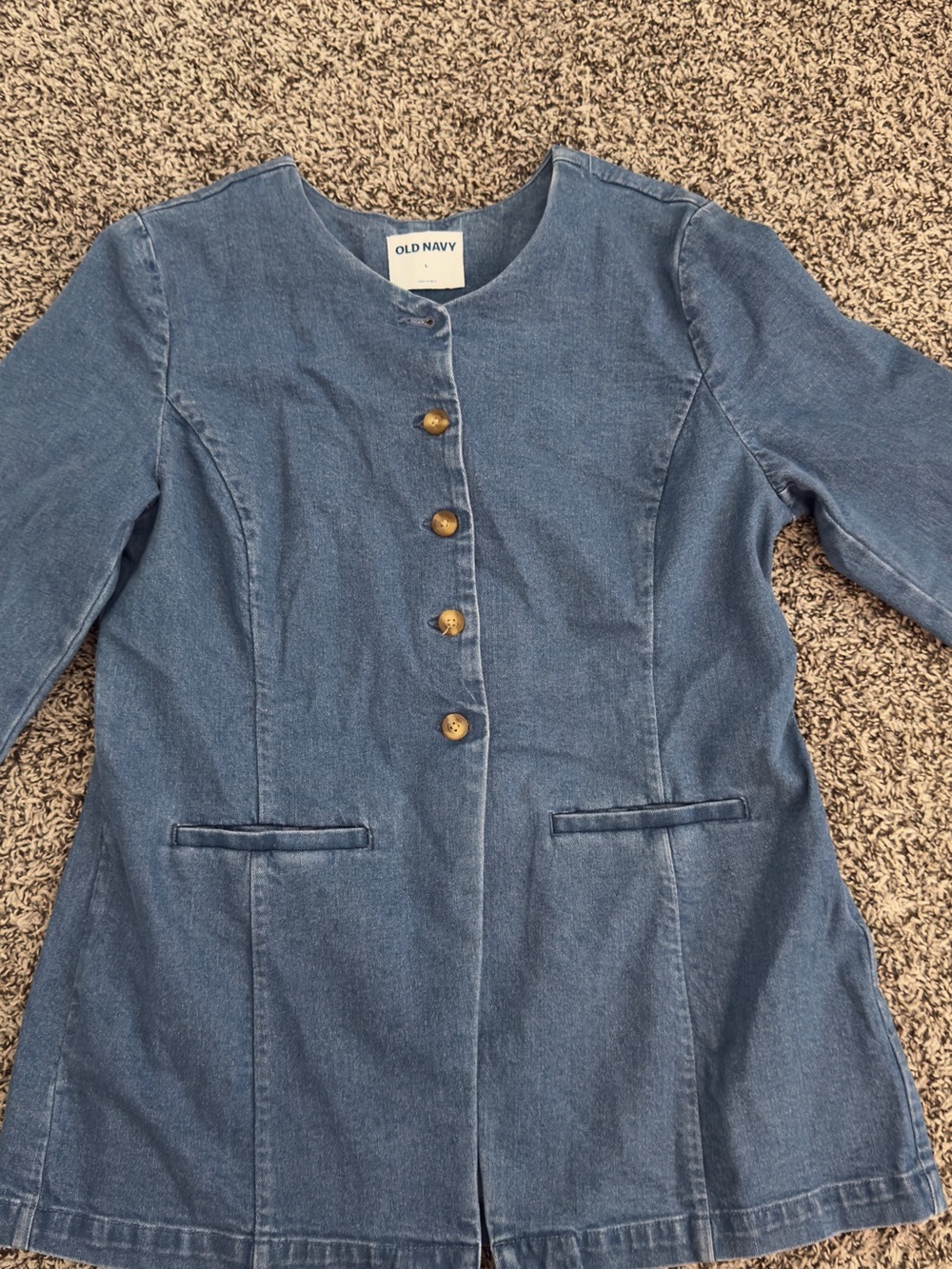Old Navy Medium Blue Denim Buttoned Longline Jacket